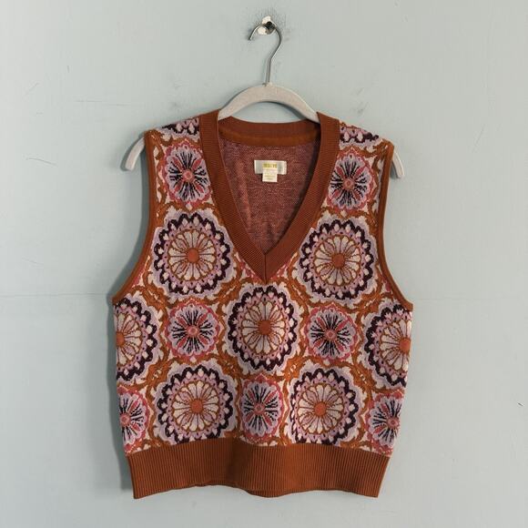 Anthropologie Maeve Vera Honey Brown Combo Jacquard Sweater Vest - Picture 5 of 8